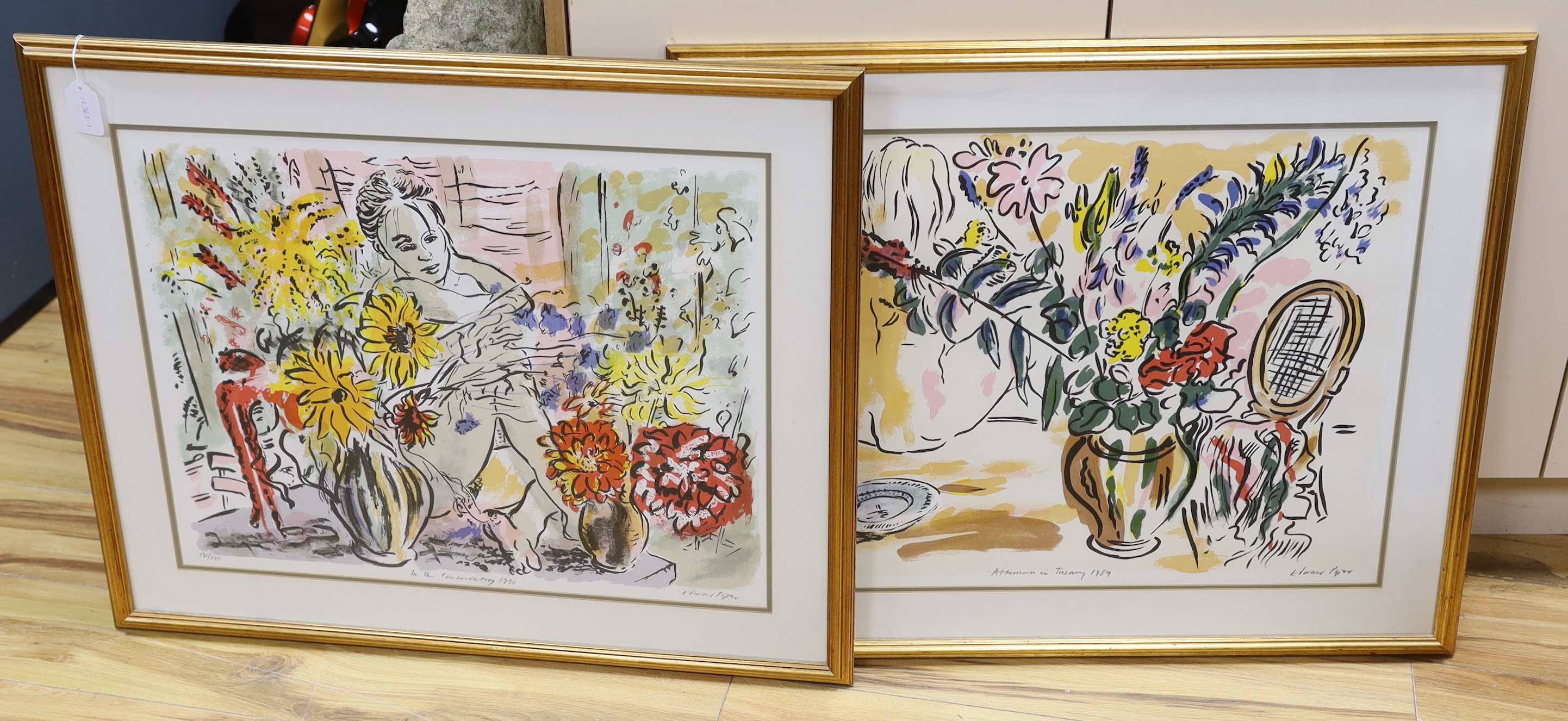 Edward Piper (1938-1990), pair of pencil signed colour lithographs, ‘In the Conservatory’ and ‘Afternoon in Tuscany’, limited edition 131/175 & 101/175, 48 x 62cm